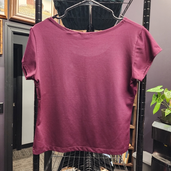 RETRO Y2K Q&A Maroon Short Sleeve Top L - Picture 3 of 4